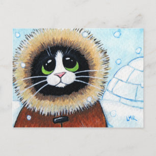 Eskimo Cat e Igloo Cartão postal de Arte Animal