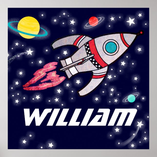 Espaço de foguetes chamado rapazes poster azul esc (Frente)
