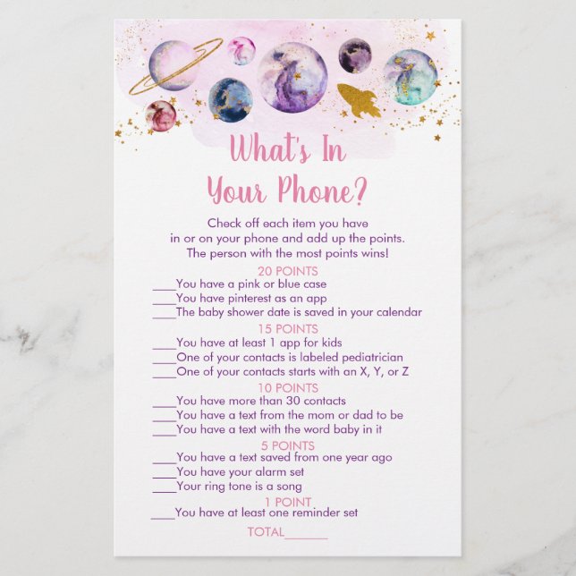 Espaço Dourado Rosa Galáxia O que há no seu jogo t (Frente)