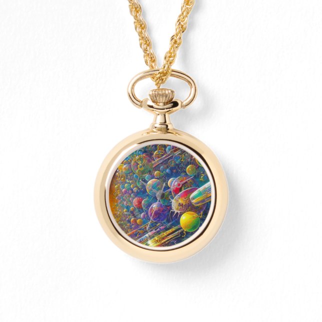 Espaço Raça Colar de Ouro relógio com números (Frente)