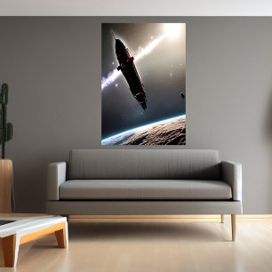 Espaçonave e planeta   AI Art Poster