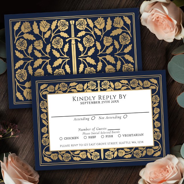 Espada Dourada Medieval Azul RSVP Casamento Real (Criador carregado)