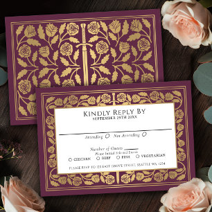Espada Dourada Medieval Rosa Casamento Real RSVP
