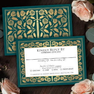 Espada Dourada Medieval Turquesa RSVP Casamento Re
