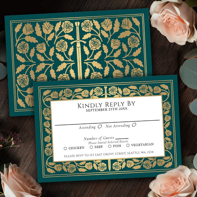 Espada Dourada Medieval Turquesa RSVP Casamento Re (Criador carregado)