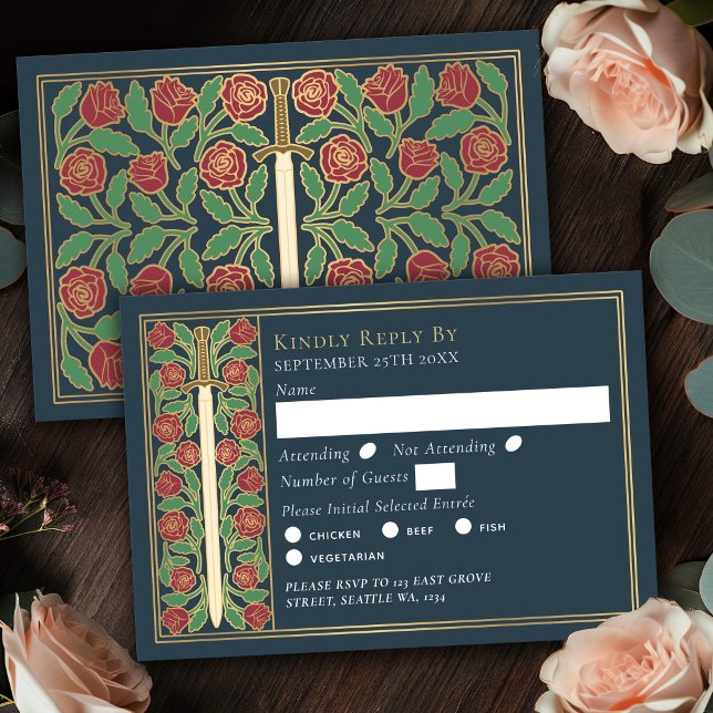 Espada Floral Medieval Cinza Dourado RSVP Casament (Criador carregado)