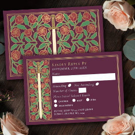 Espada Floral Medieval Dourada Bege Casamento RSVP