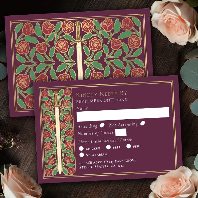 Espada Floral Medieval Dourada Bege Casamento RSVP (Criador carregado)