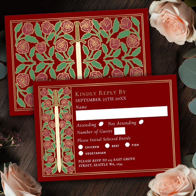 Espada Floral Medieval Escarlate Dourada RSVP Casa (Criador carregado)