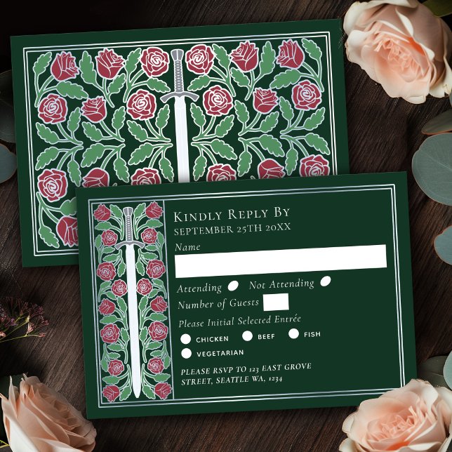 Espada Floral Medieval Verde Prata Casamento RSVP (Criador carregado)