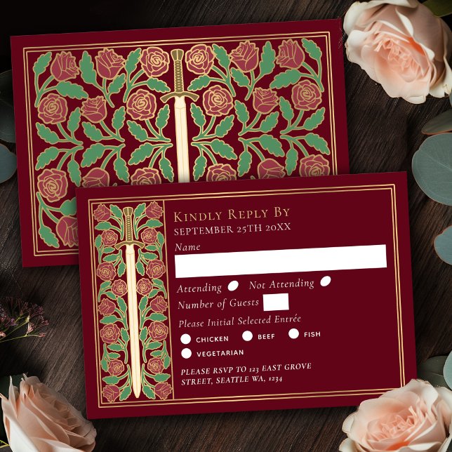 Espada Floral Medieval Vermelha Dourada RSVP Casam (Criador carregado)
