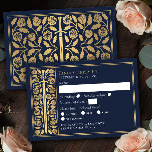 Espada Medieval Azul Dourado RSVP de Casamento
