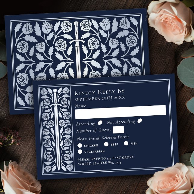 Espada Medieval Azul Prata RSVP de Casamento (Criador carregado)