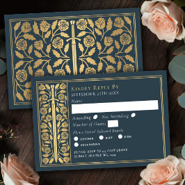 Espada Medieval Cinza Dourado RSVP de Casamento