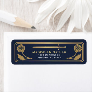 Espada Medieval de Fantasia Azul Dourada Etiqueta