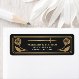 Espada Medieval Fantasia Dourado Preto Etiqueta Ca