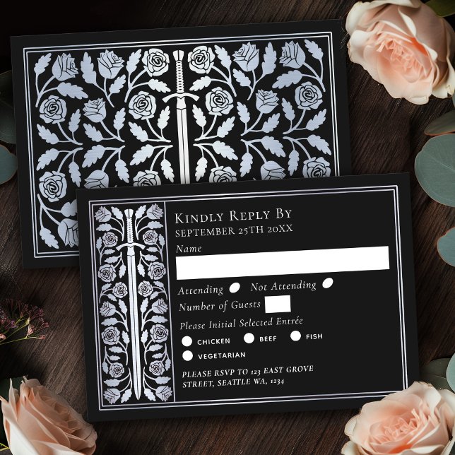 Espada Medieval Prata Preta RSVP de Casamento (Criador carregado)