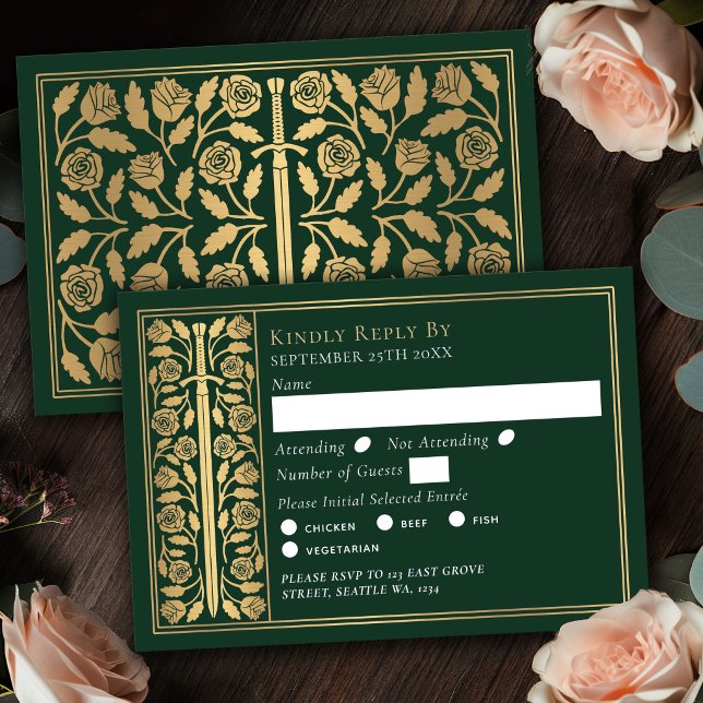Espada Medieval Verde Dourada RSVP de Casamento (Criador carregado)