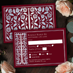 Espada Medieval Vermelha Prata RSVP de Casamento