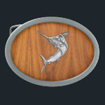 Espadim do cromo na madeira da teca<br><div class="desc">Um cromo de prata como peixes do espadim applique a decoração do design. Um presente náutico moderno atrevido. Está aqui uma seleção de bonés de beisebol bordados ocasionais feitos sob encomenda finos; em um estilo náutico, você pode facilmente personalizar para fazê-lo tão original como você é. Use "pedem que a...</div>