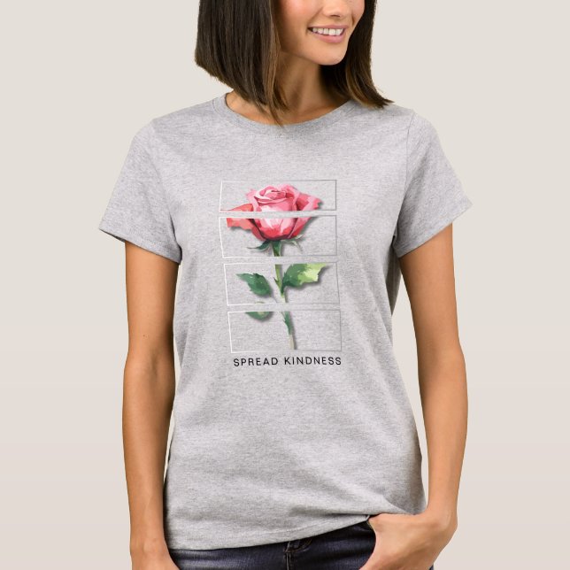 Espalhar gentileza em T-Shirt - Rosa de Aquarela (Frente)