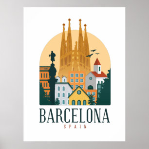Espanha de Barcelona Skyline Poster