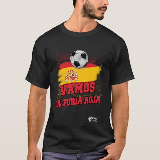 Espanha Futebol Vamos La Furia Roja 1 T-Shirt Pret (Frente)