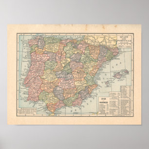 Espanha & impressão do mapa do vintage 1923 de