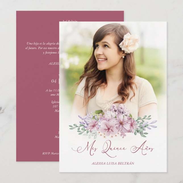 Espanhol Borgonha Mis XV Años Foto Floral Garland (Frente/Verso)