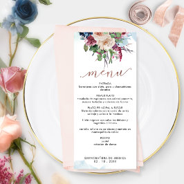 Espanhol, Elegante Pastel Floral Quinceañera Menu