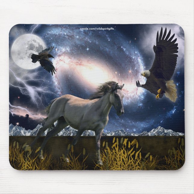 Espanhol Mustang, Bald Eagle e Galaxy Art Mousepad (Frente)
