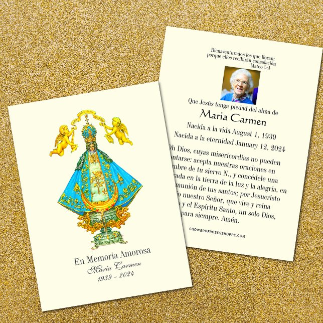 Espanhol Nossa Senhora de San Juan Memorial Funera (Easy to personalize Our Lady of San Juan de los Lagos funeral prayer cards)