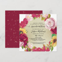 Espanhol, Quinceañera Elegant Red Floral Convite