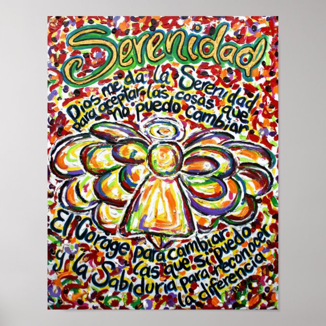 Español Serenity Prayer Angel Art Poster (Frente)