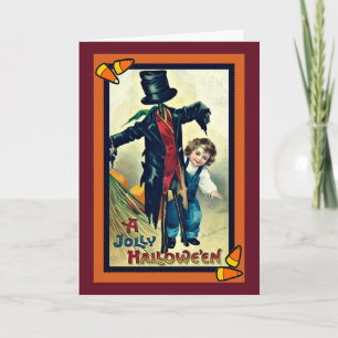 Espantalho com Cartão de Halloween Vintage Cartola