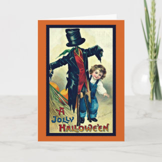 Espantalho com Cartão de Halloween Vintage Chapéu