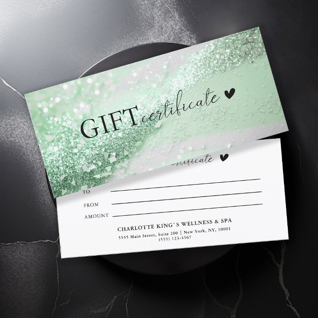 Específico do cliente, brilho verde-prata, empresa (Customer specific, trendy, green-silver, glitter, business gift certificate.)