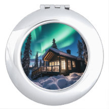 Aurora borealis sobre a cabana de inverno