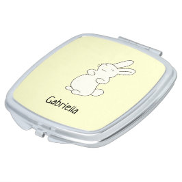 Espelhinho Bonito coelho branco, nome personalizado amarelo