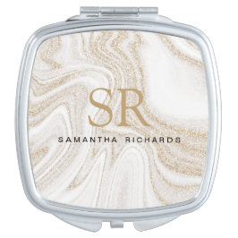 Espelhinho Monograma moderno de dourado branco de mármore bra