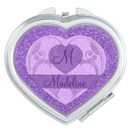 Espelhinhos Espelho cardíaco de monograma roxo personalizável