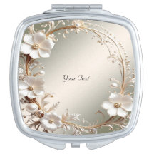Espelho Compacto com Moldura Floral Branca Ornamen