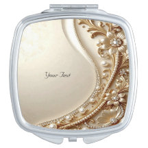 Espelho Compacto Floral Dourado Elegante Ornamenta