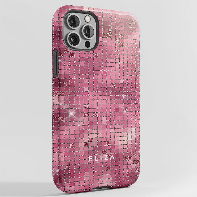 Espelho de Disco Rosa Retroativo | Monograma (A glam, dark pink disco inspired phone case)