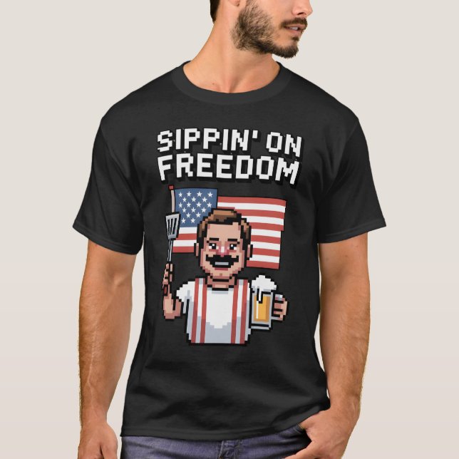 Espetar a liberdade Pixel Art 4 de julho T-Shirt (Frente)
