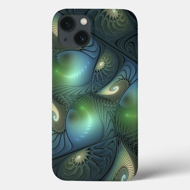 Espirais Teal Beige Verde Abstrato Fractal (Verso)