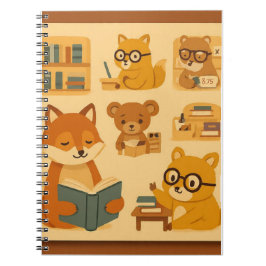 Espiral Animais Fofos Lendo Capa de Caderno Escolar Design