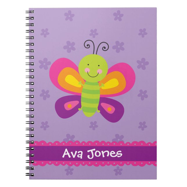 Espiral Borboleta colorida caderno personalizado (Frente)