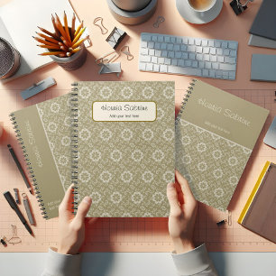 Espiral Caderno antigo ornamental floral dourado elegante