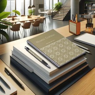 Espiral Caderno Antigo Ornamental Floral Dourado Elegante